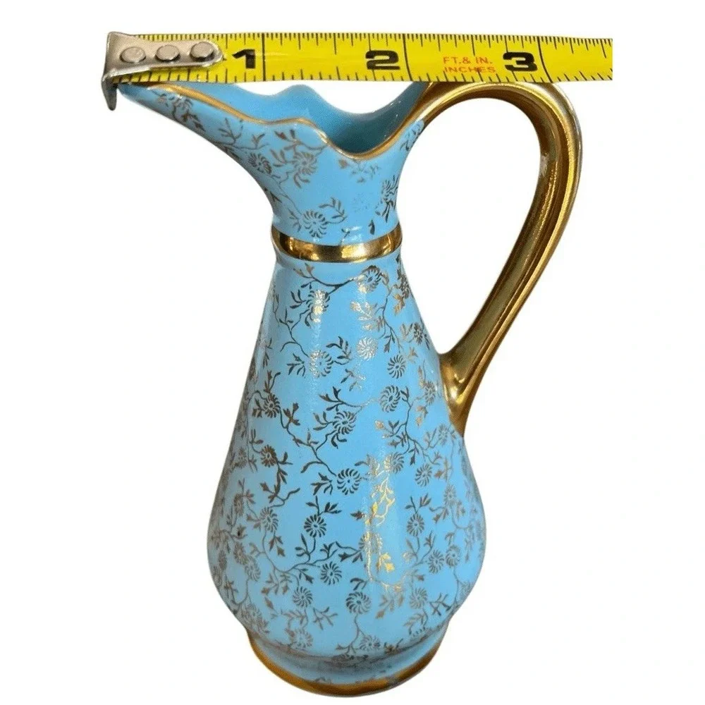 Vintage Pearl China Tiffany Blue Mini Pitcher Creamer Bud Vase 22KT Gold Cottage